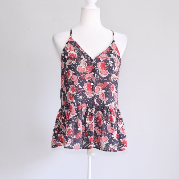 Loft Grey Pink Paisley Racerback Peplum Tank XS - Picture 1 of 7